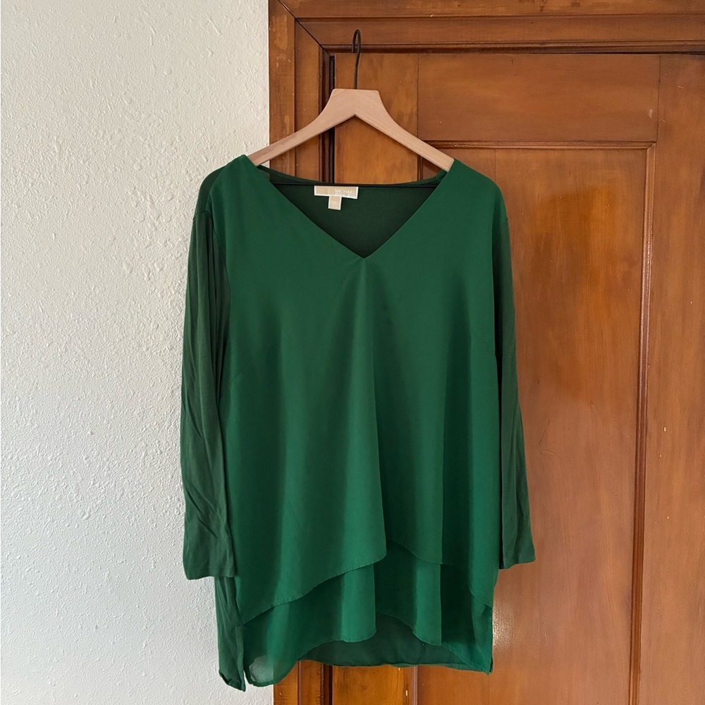 Michael Kors Forest Green V-Neck Blouse